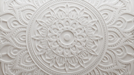 White Ornate Flower Wallpaper. Three-dimensional Diwali Celebration Concept. 3D Render.