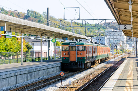 Local train at Minakami JR Staion, Gunma prefecture, Kanto, Japan.