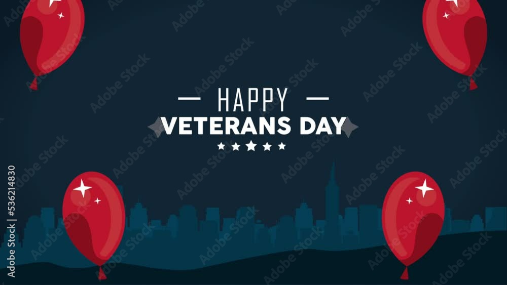 Poster happy veterans day lettering with balloons helium