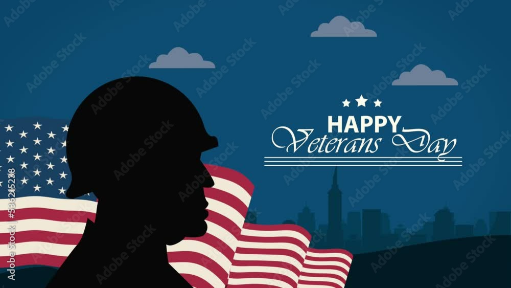 Poster happy veterans day lettering with flag