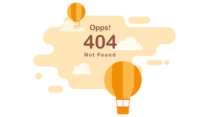 Hot air balloons in the sky. 404 Error Page or File not found concept. Flat design vector illustration