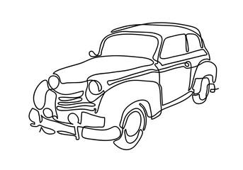 Continuous line drawing design illustration or one line of the old retro vintage auto Classic car.