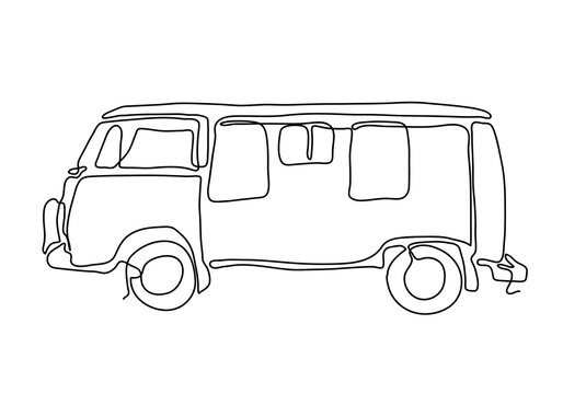 Continuous line drawing design illustration or one line of the old retro vintage auto Classic car.
