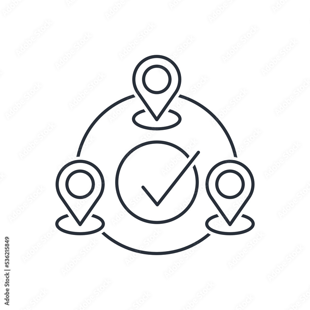 Poster changing place location. mobile movement. vector linear icon isolated on white background.