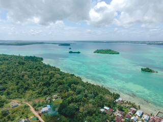 Aerial view of many small island in Maluku, Indonesia
