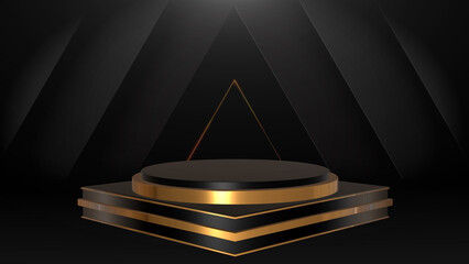 Mock-up Display Black and gold 3d podium products stand. Suitable for stand to show cosmetic products. 3D illustration