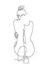 Continuous line Naked woman or one line drawing on white isolated background.