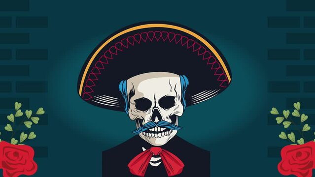 dia de los muertos animation with mariachi skull