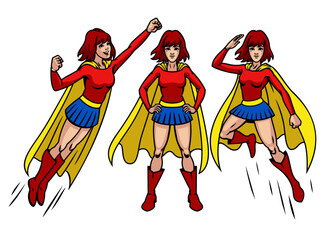 Set of Beautiful Superhero in cape costume
