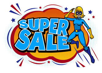Super Sale Promotion With Women Superhero Mascot