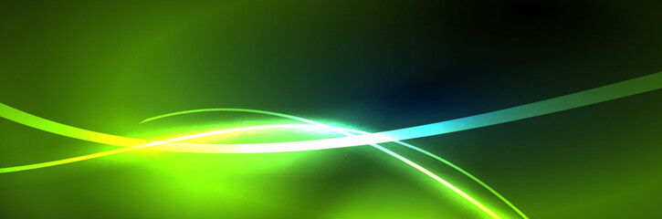 Neon glowing fluid wave lines, magic energy space light concept, abstract background wallpaper design