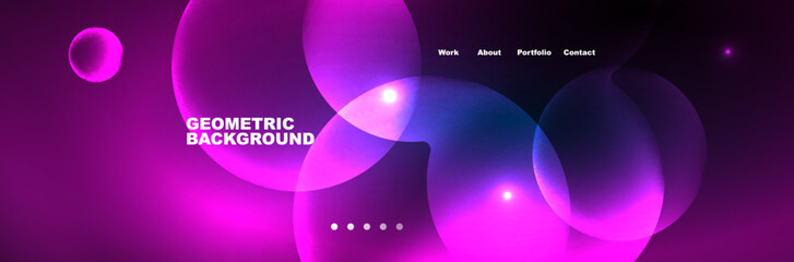 Neon glowing bubbles, circles magic energy space light concept, abstract background wallpaper design