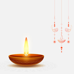 Banner for Indian festival Diwali with Diya , vector illustration - obrazy, fototapety, plakaty