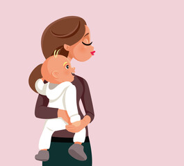 Happy Mom Holding Her Baby Bonding with Love Vector Cartoon. Mother and child spending time together
