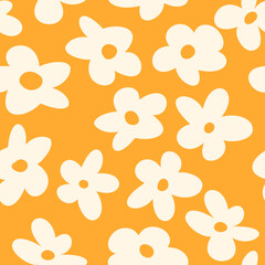 Materiał do szycia Colorful seamless pattern with vintage vector groovy flowers. Modern floral silhouettes. Retro abstract surface pattern design for textile print, stationery, wrapping paper