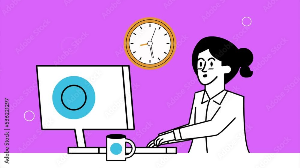 Poster busiensswoman using desktop character animation