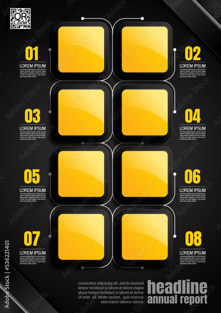 Sticker infographics design, 8 process chart diagram template for presentation workflow, abstract timeline e