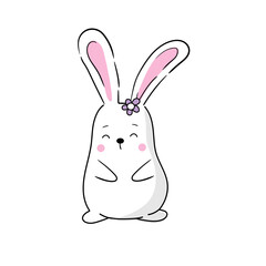 Cute cartoon funny bunny. Kawaii character baby animals. Kids clipart vector flat illustrations isolated on white background