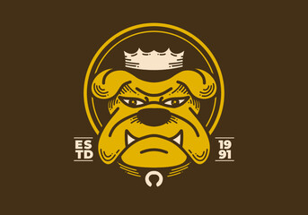 Retro art illustration of a angry bulldog face with crown