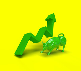 Stock market bull market. upward trend charts on the investment platform green background. 3d rendering Illustration