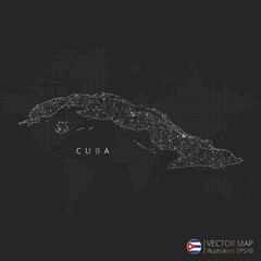 Cuba map abstract geometric mesh polygonal light concept with black and white glowing contour lines countries and dots on dark background. Vector illustration