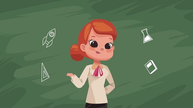 female teacher teaching standing character