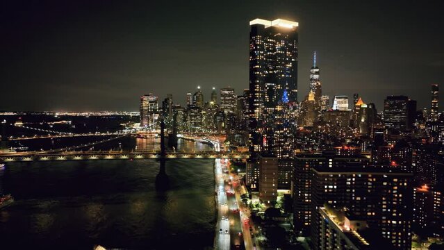 aerial Lower East Side to East River New York City, NYC