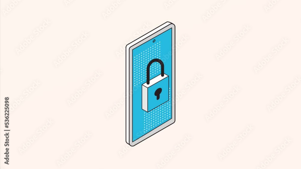 Poster safe secure padlock in smartphone animation