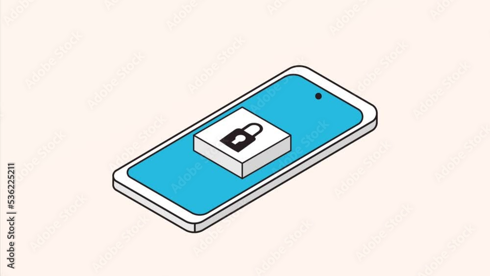 Poster safe secure padlock in smartphone animation