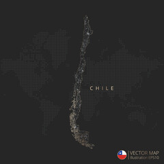 Chile map abstract geometric mesh polygonal light concept with black and white glowing contour lines countries and dots on dark background. Vector illustration
