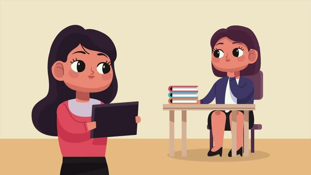 business women with tablet characters animation