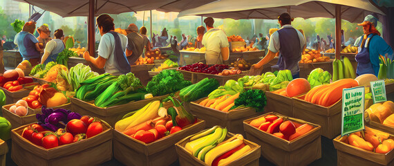 Obraz premium Artistic concept painting of a outdoor marketplace , background illustration.