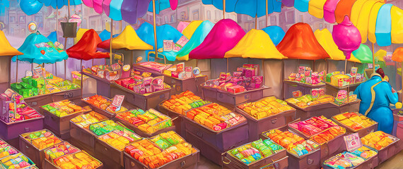 Artistic concept painting of a outdoor marketplace , background  illustration.