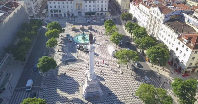 aerial view of Rossio Square also known as Pedro IV Square or Pra&ccedil;a D. Pedro IV, Lisboa, Portugal