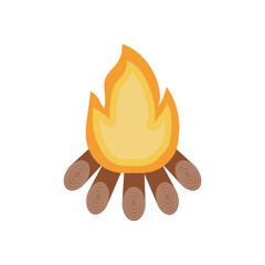 Bonfire with firewood isolated on white background. Flat clip art of source of fire. Vector illustration of camping element