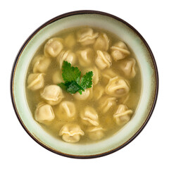 Bowl of boiled russian pelmeni dumplings