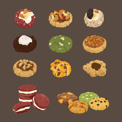 Set of delicious cookies watercolor vector illustration.