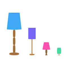 Set of different desk and floor lamps. Flat torcheres. Vector illustration of element of interior