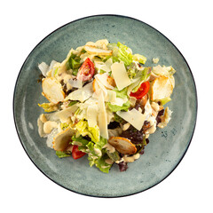 Top view on portion of gourmet caesar salad