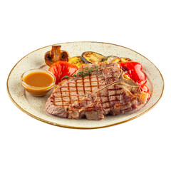 Plate of gourmet grilled t bone steak