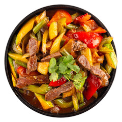 Portion of brazier cooked beef with vegetables