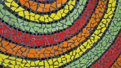 Patterns made by placing broken colored tiles in a row.