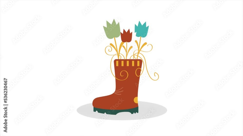 Wall mural boot with autumn flowers animation