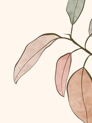 Interior poster. Poster with leaves. Lineart. minimalistic illustration