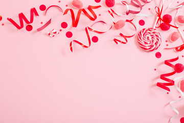 birthday background with red and pink paper birthday decotations