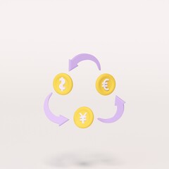 gold coin creative concept money exchange realistic 3 D design in cartoon style Financial investment business. 3 D rendering illustration