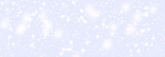 Abstract snowfall in heaven. Falling white snow winter on light blue sky background. Sweet pastel soft color