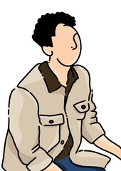 Fototapeta premium illustration and drawing line doodle - man sitting 