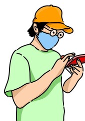 illustration and drawing line doodle - man playing phone