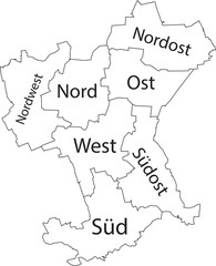 White flat vector administrative map of SALZGITTER, GERMANY with name tags and black border lines of its municipalities